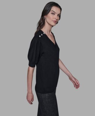 Women's V-Neck Button Detail Sweater