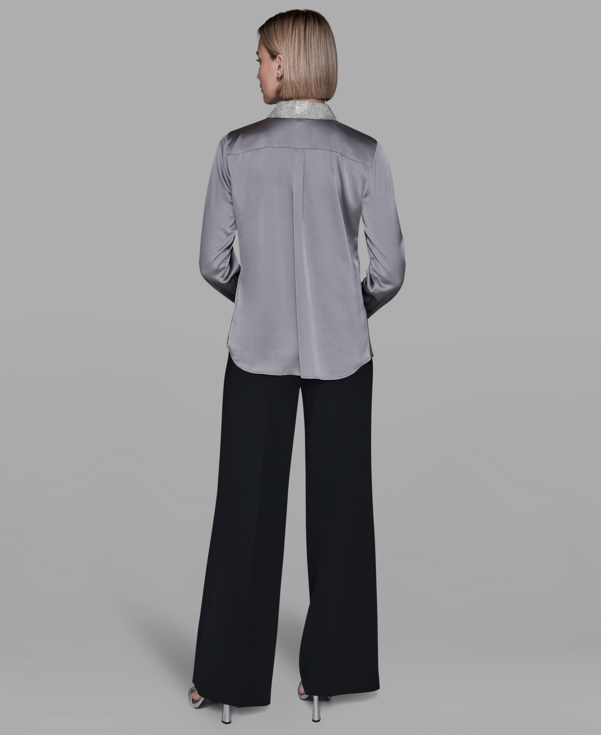 Karl Lagerfeld Women's Collared Neck Shirt In Gray