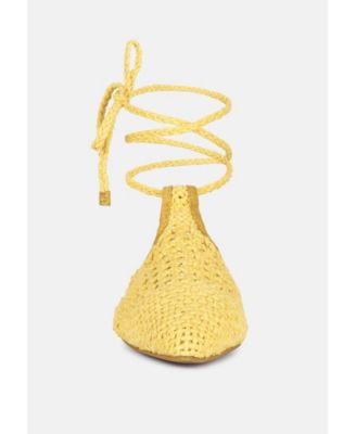 BARTSI Womens Handwoven Tie Up Flat Mules