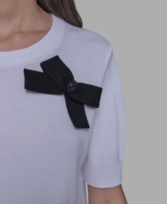 Women's Short Sleeve Bow Applique Detail Sweater