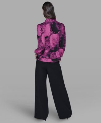 Women's V-Neck Floral Print Ruffle Detail Top