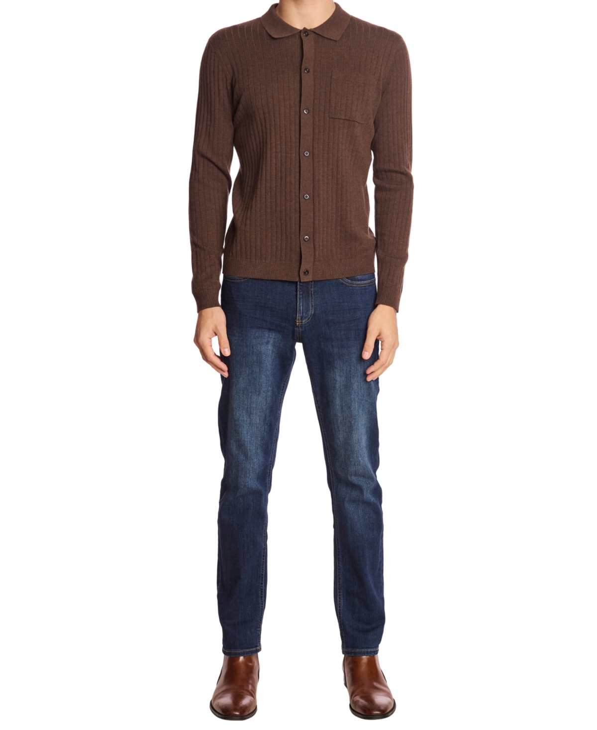 Paisley & Gray Full Placket Wool-blend Polo Shirt In Brown