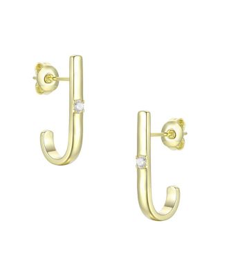14K Gold Plated with Clear Cubic Zirconia Open Hoop Earrings