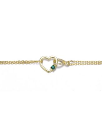 14K Gold Plated with Green Cubic Zirconia Heart Charm Bracelet