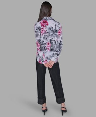 Women's Floral Print Collar Top
