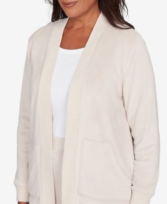 Calm Luxe Open Front Rib Trim Cardigan Top