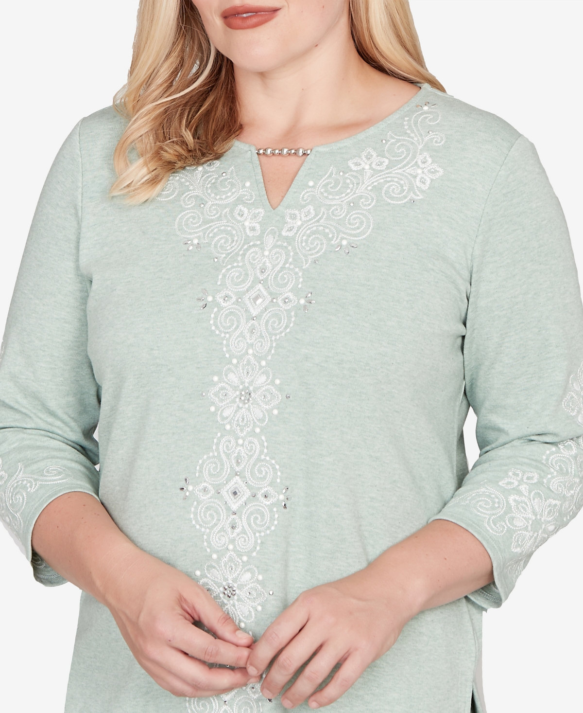 Alfred Dunner Stockbridge Classic Fit Soft Embroidered Pattern Top