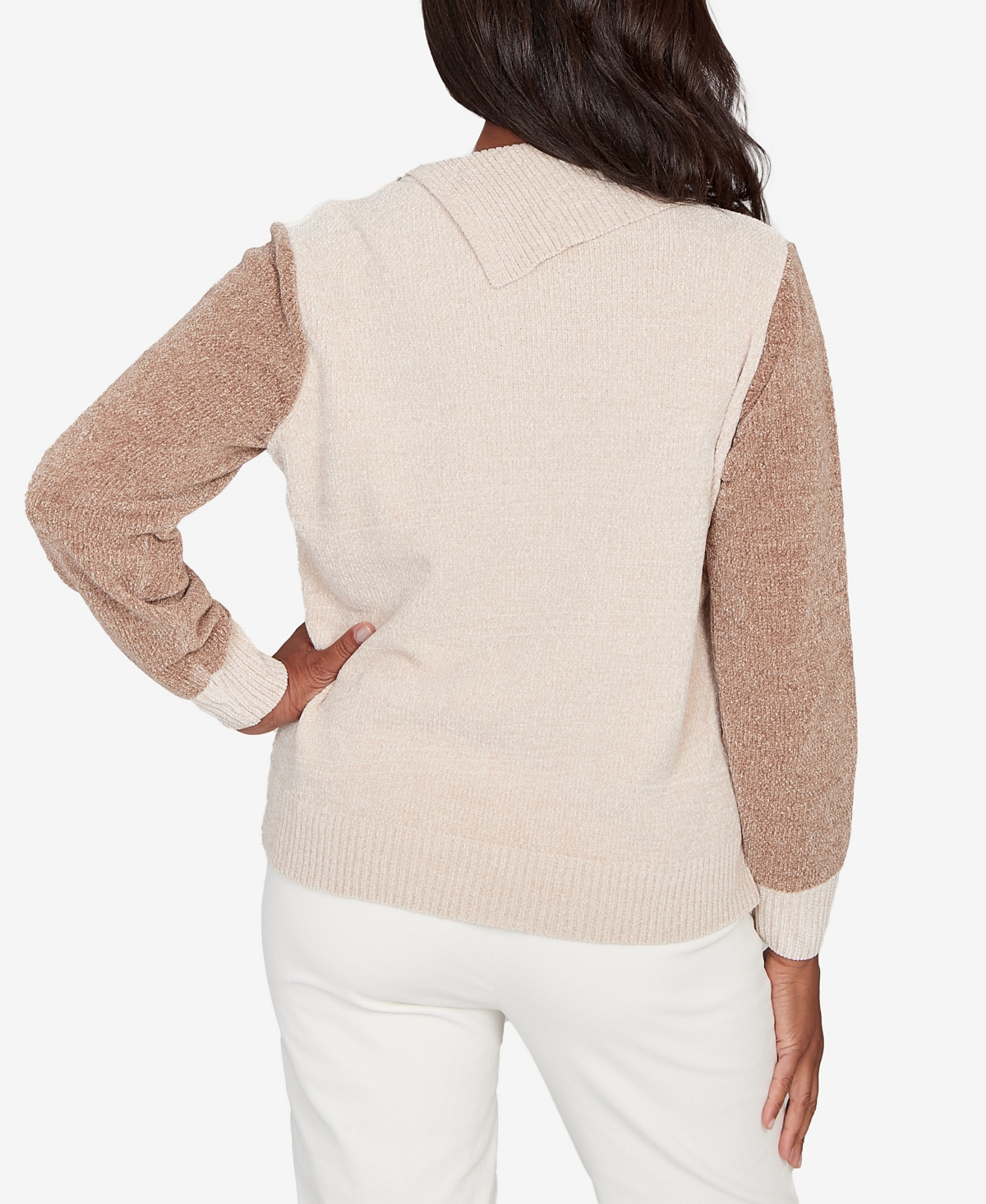 Alfred Dunner Plus Size Vienna Neutral Tones Colorblock Sweater In Brown