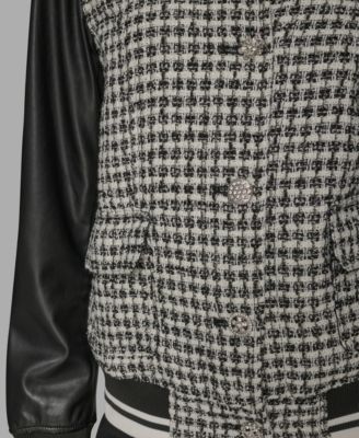 Women's Collar Neck Mixed Media Jacket