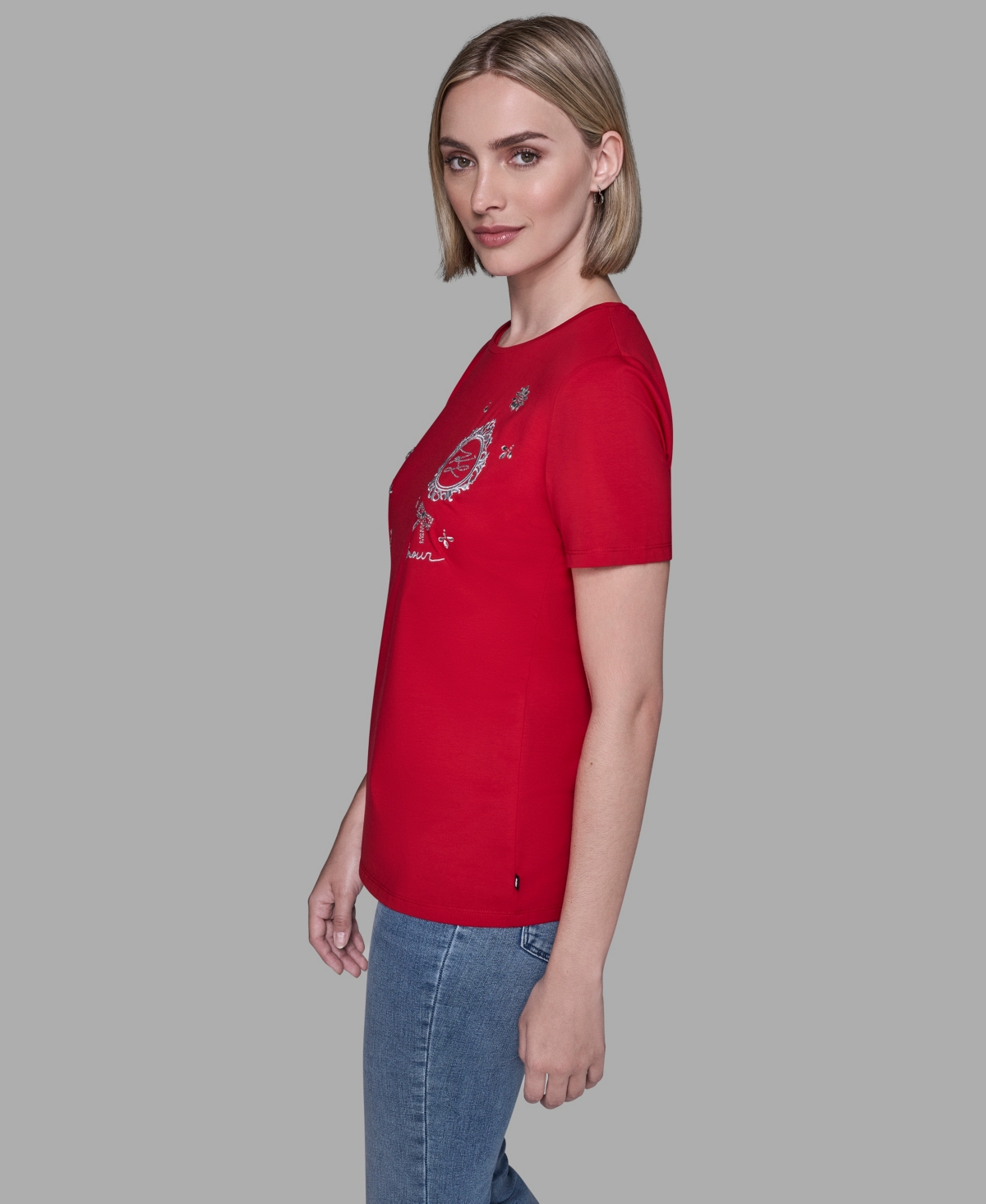 Karl Lagerfeld Women's Crewneck Embellished Icon T-shirt In Red