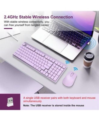 Wireless Mechanical Keyboard and Mouse - 2.4Ghz Cordless, Low-Profile Red Switch,98-Key Compact Slim 96% Keyboard for Windows/MacOS PC Laptop,Lavender