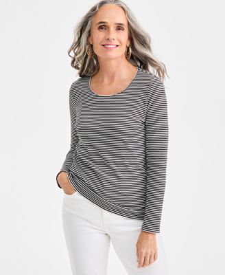 Style & Co - Women's Striped Scoop-Neck Long-Sleeve T-Shirt