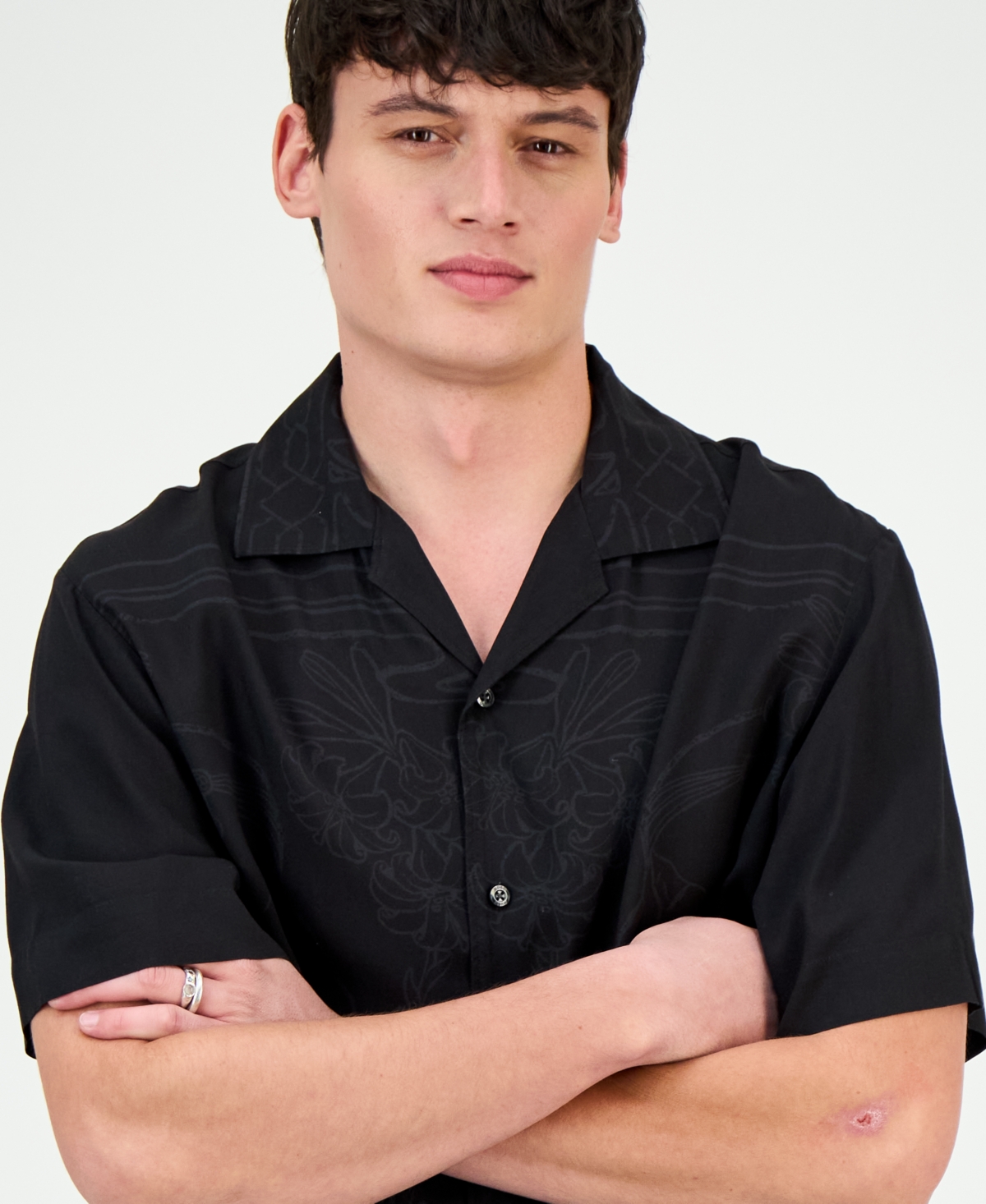 Hugo Boss Men's Espino Tonal-Print Regular-Fit Camp Shirt