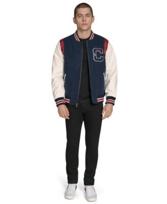 Men's Mixed-Media Varsity Bomber Jacket