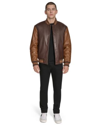 Men's Faux Leather Varsity Jacket