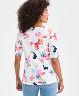 Women's Printed Boat-Neck Elbow Sleeve Top, Exclusively at Macy's