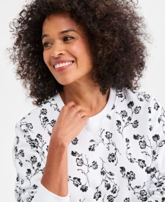 Women's Printed Fleece Crewneck Sweatshirt, Macy's Exclusive