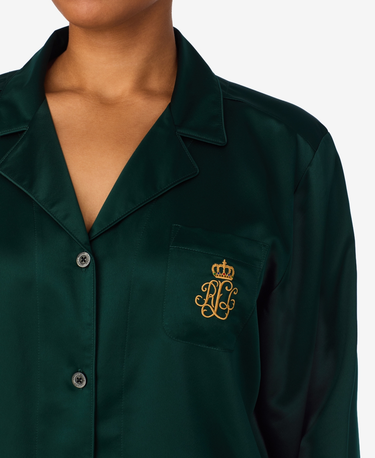 Ralph Lauren Plus Size Long Sleeves Notch Collar Pajama Set In Green