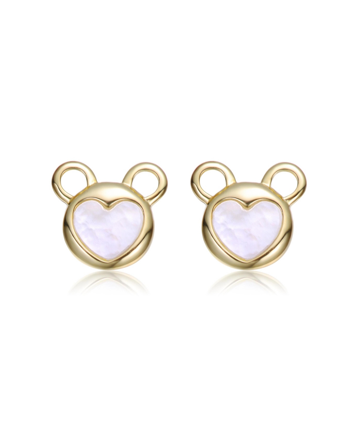 GiGiGirl 14K Gold Plated with White Mother Of Pearl or Red Enamel Bear-Eared Heart Stud Earrings For Kids