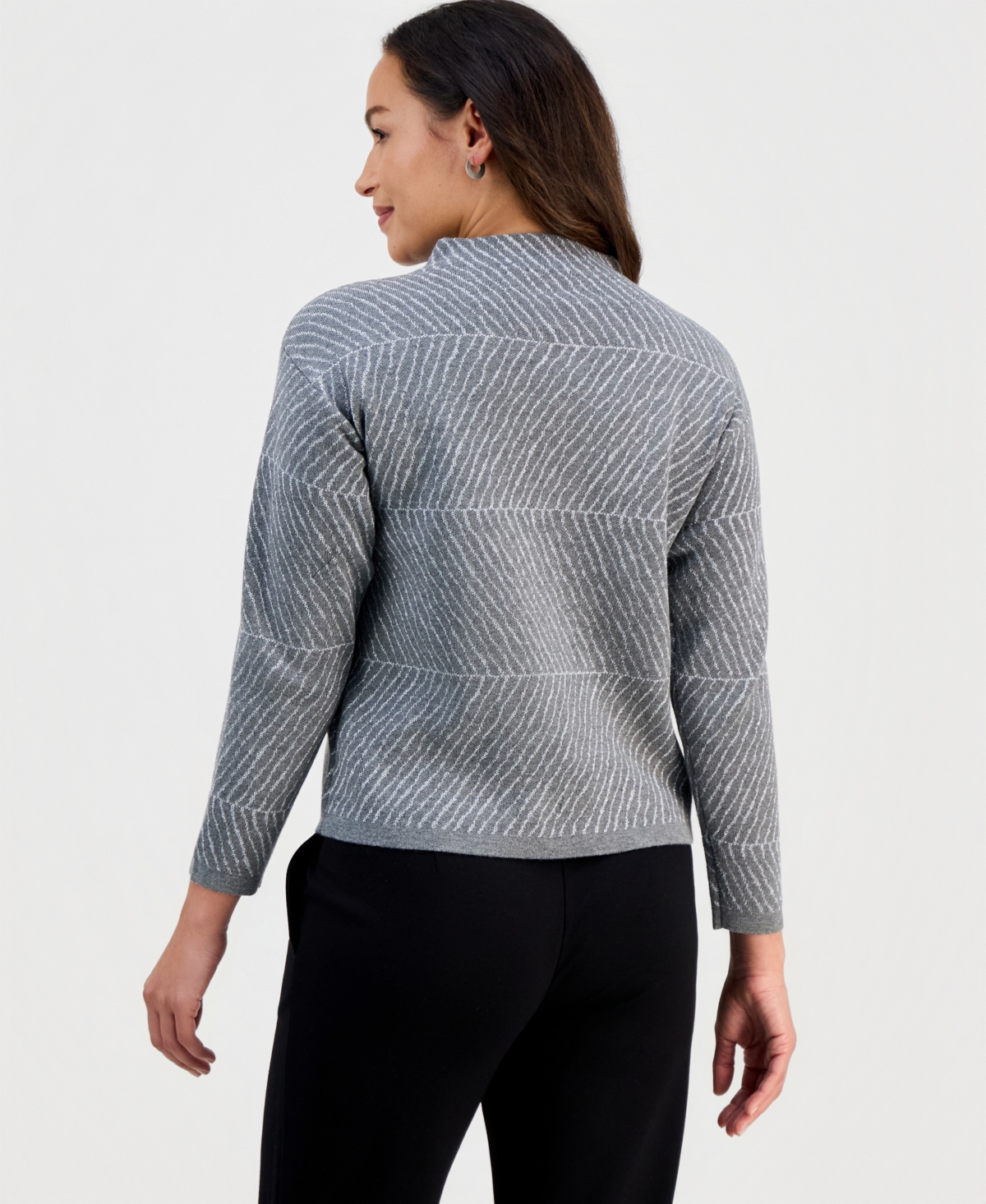 Jones New York Petite Mock-neck Long-sleeve Sweater In Gray