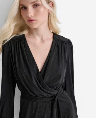 Women's Long Sleeve Surplice Faux Wrap Dress