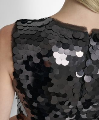 Women's Sleeveless Sequin Overlay Wide Leg Jumpsuit