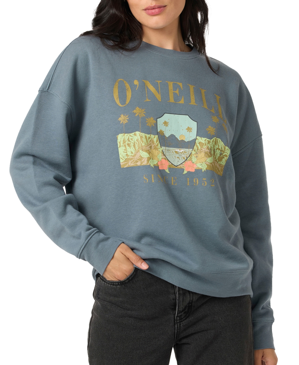 O'neill Juniors' Malibu Mirage Crewneck Sweatshirt In Gray