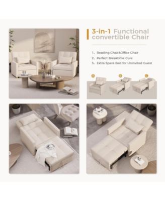 31.5" Sleeper Chair, Convertible Chair Bed for Adults, 3-in-1 Pull Out Sofa Chair
