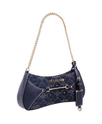 Studded Denim Chain Shoulder Bag