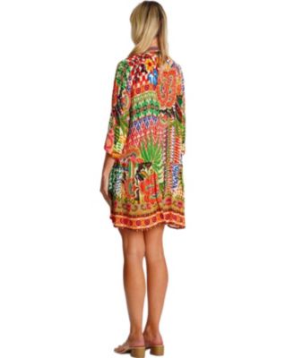 Women's Short Asymmetrical Dress with V-Neck and Mid-Length Sleeves