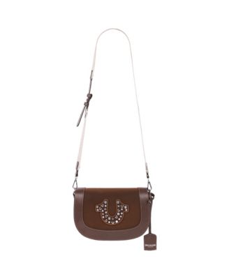Studded Horseshoe Suede Flap Crossbody
