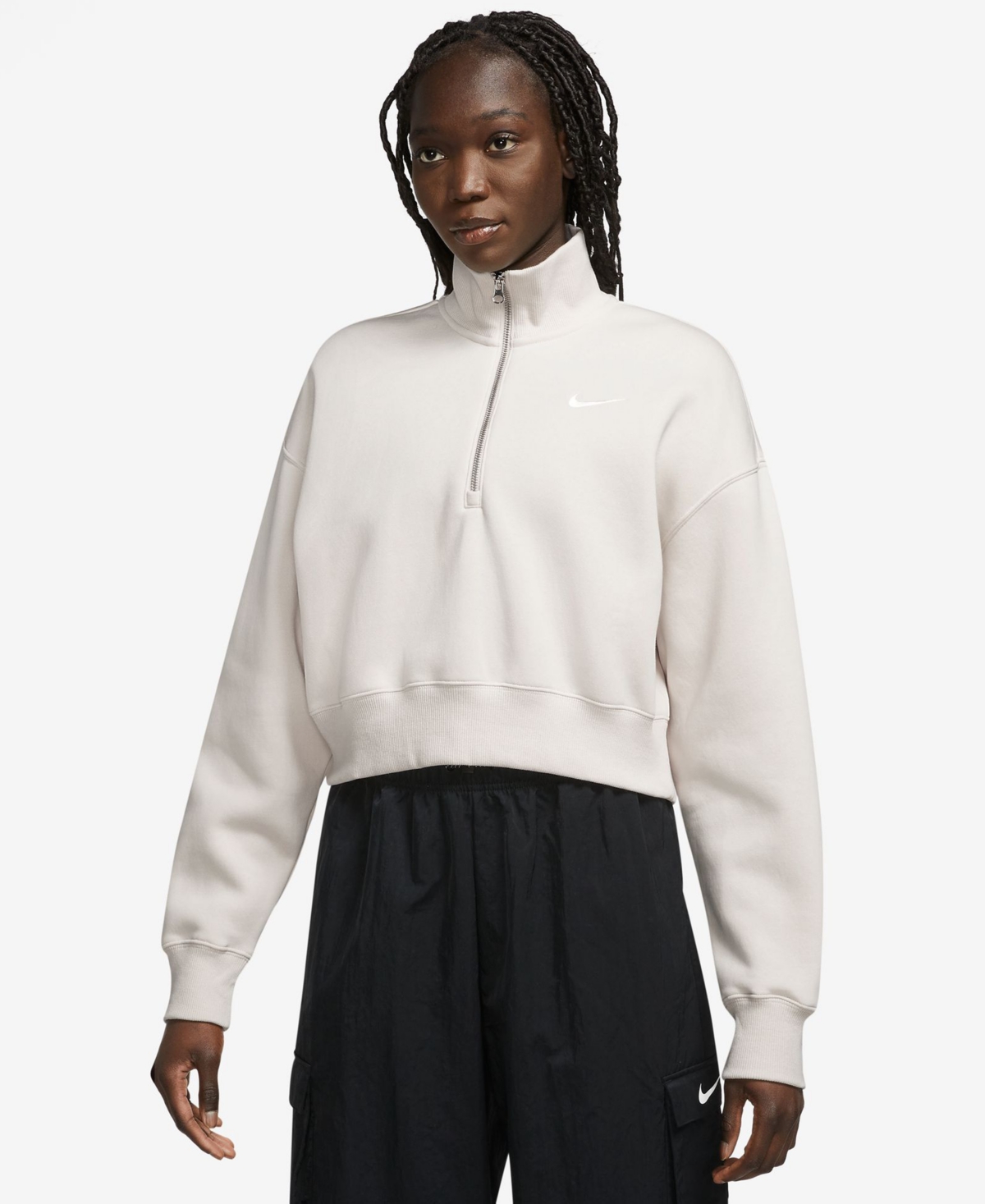 Nike Women's Sportswear Phoenix Fleece Quarter-zip Cropped Sweatshirt In White