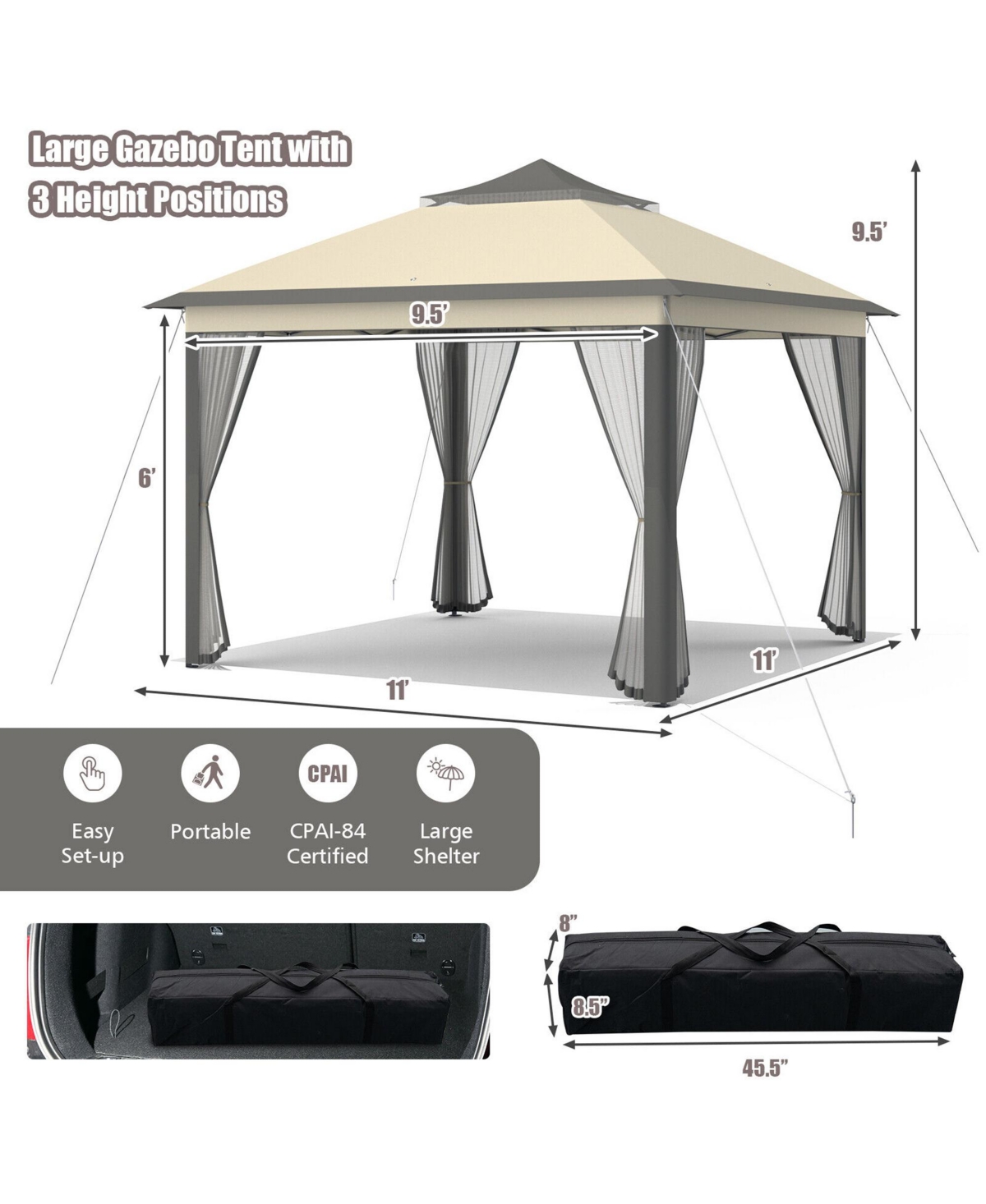Gymax 11 x ft Pop up Gazebo 2-Tier Patio Canopy Tent Shelter w/ Carrying Bag