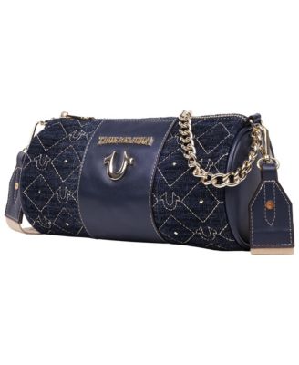 Studded Denim Zip Top Barrel Bag