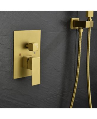 Shower System Bathroom Faucet Set Square Rainfall Shower Head and Handle Combo, 16 inch Shower Head and Tub Spou, Brushed Gold