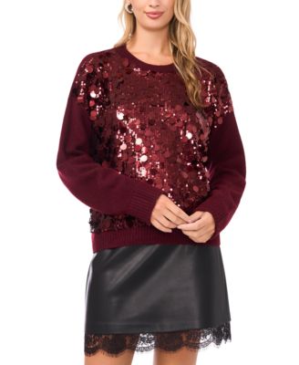 Women's Crewneck Paillette Sequin Long-Sleeve Sweater