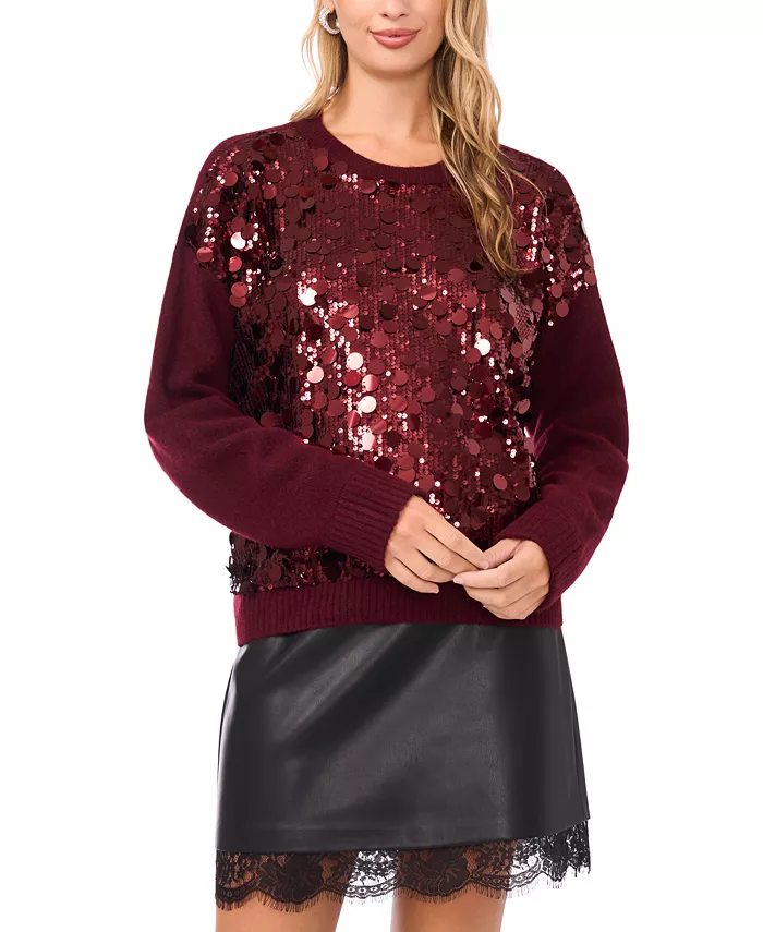 Women's Crewneck Paillette Sequin Long-Sleeve Sweater