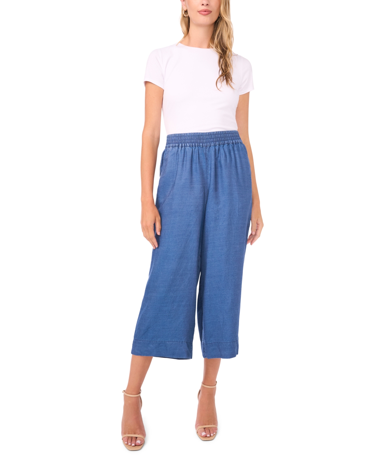 Vince Camuto Plus Size Smocked Waist Wide Leg Pants In Blue