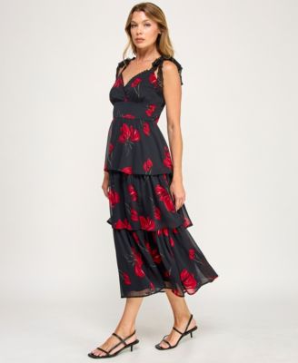 Juniors' Sleeveless Tiered Floral Midi Dress