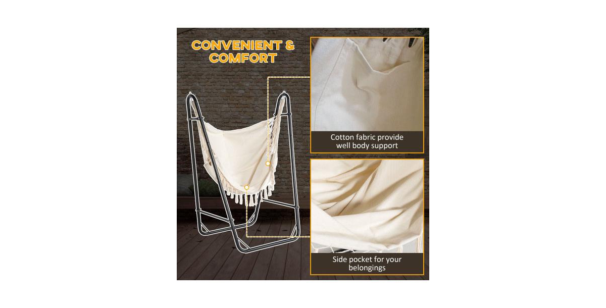Flynama Outsunny Freestanding Hammock Chair with Stand Storage Pocket