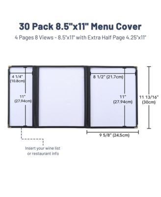 30 Pcs Menu Covers 8.5x11" 3 Page 6 View & 4.25x11" Half Page Wine List