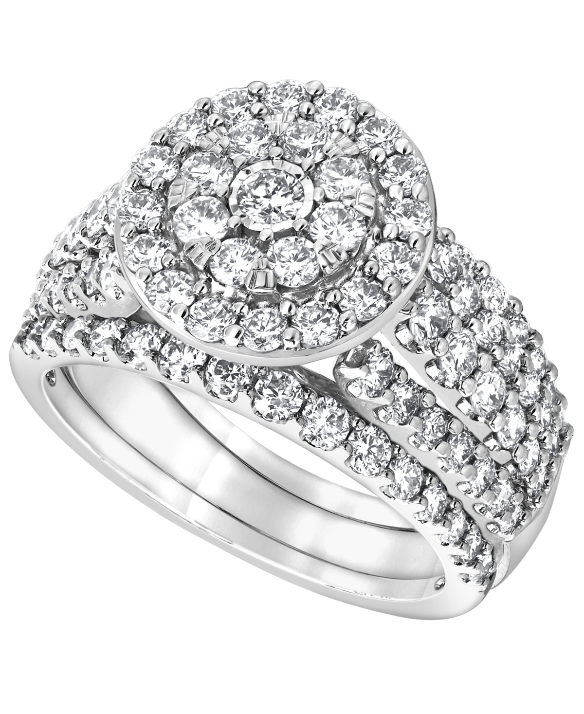 Macy's Certified Diamond Bridal Set Two Band Ring (2 Ct. T.w.) In 14k White Gold In Silver
