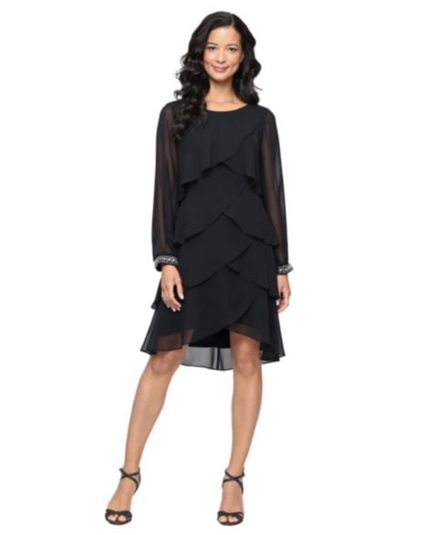 Женское платье SL Fashions Rhinestone-Cuff Tiered, цвет: Чёрный