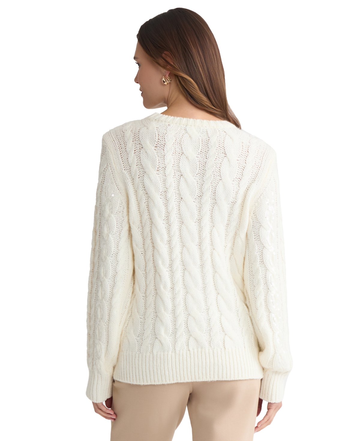 Jones New York Petite Sequin Cable Crew Neck Sweater