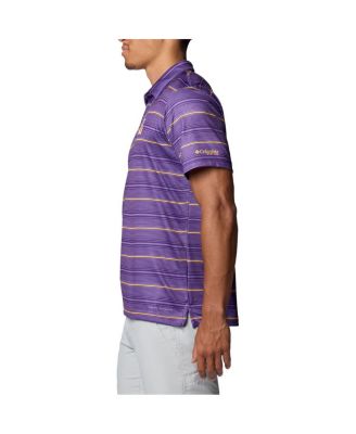 Men's Purple LSU Tigers PFG Super Terminal Tackle Omni-Shade Stripe Polo Shirt