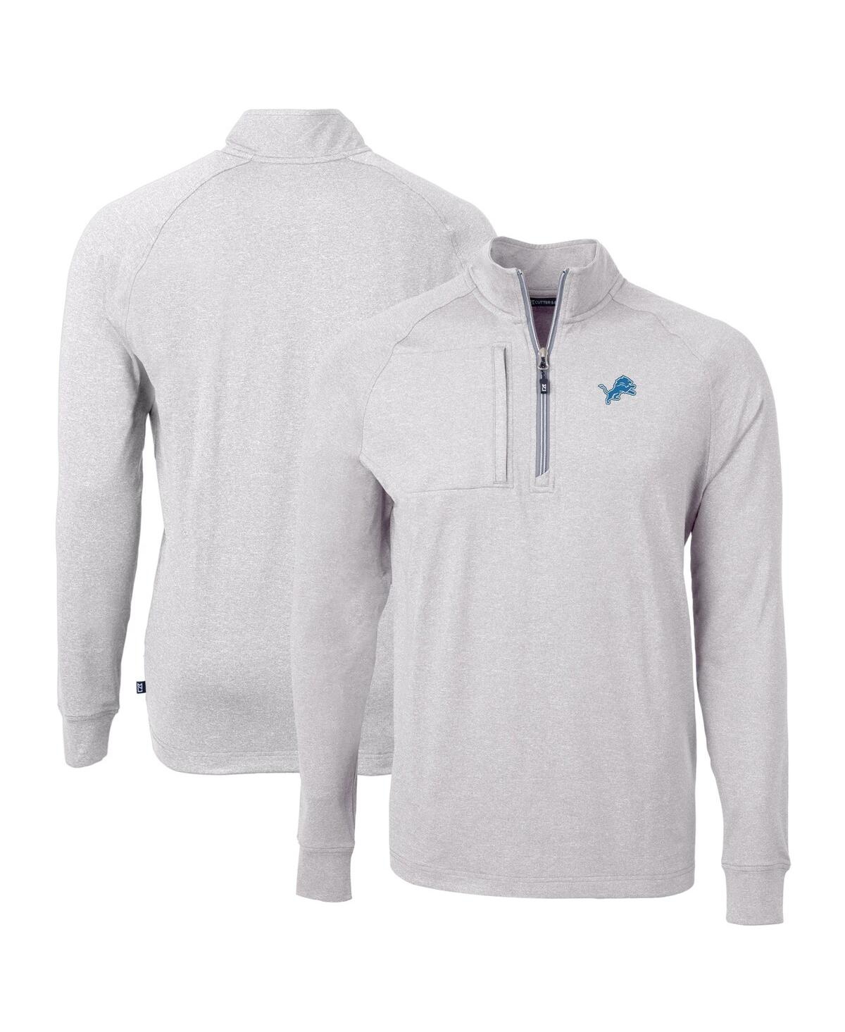 Cutter & Buck Men's Heather Gray Detroit Lions Big Tall Adapt Eco Knit Quarter-zip Pullover Sweatshirt In Gray