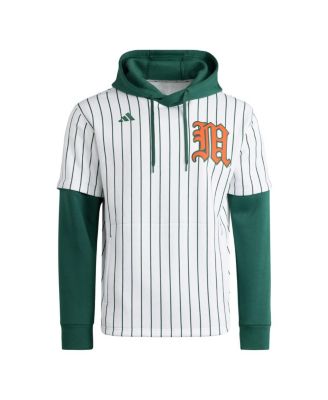 Men's White/Green Miami Hurricanes Baseball Jersey Hoodie