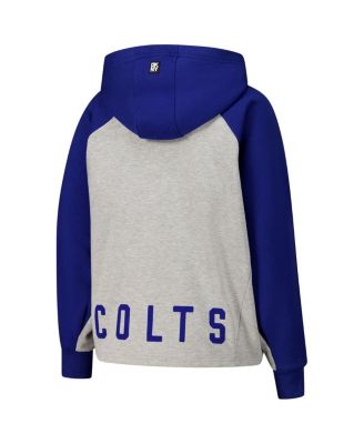 Women's Gray/Royal Indianapolis Colts Joy Cropped Raglan Pullover Hoodie