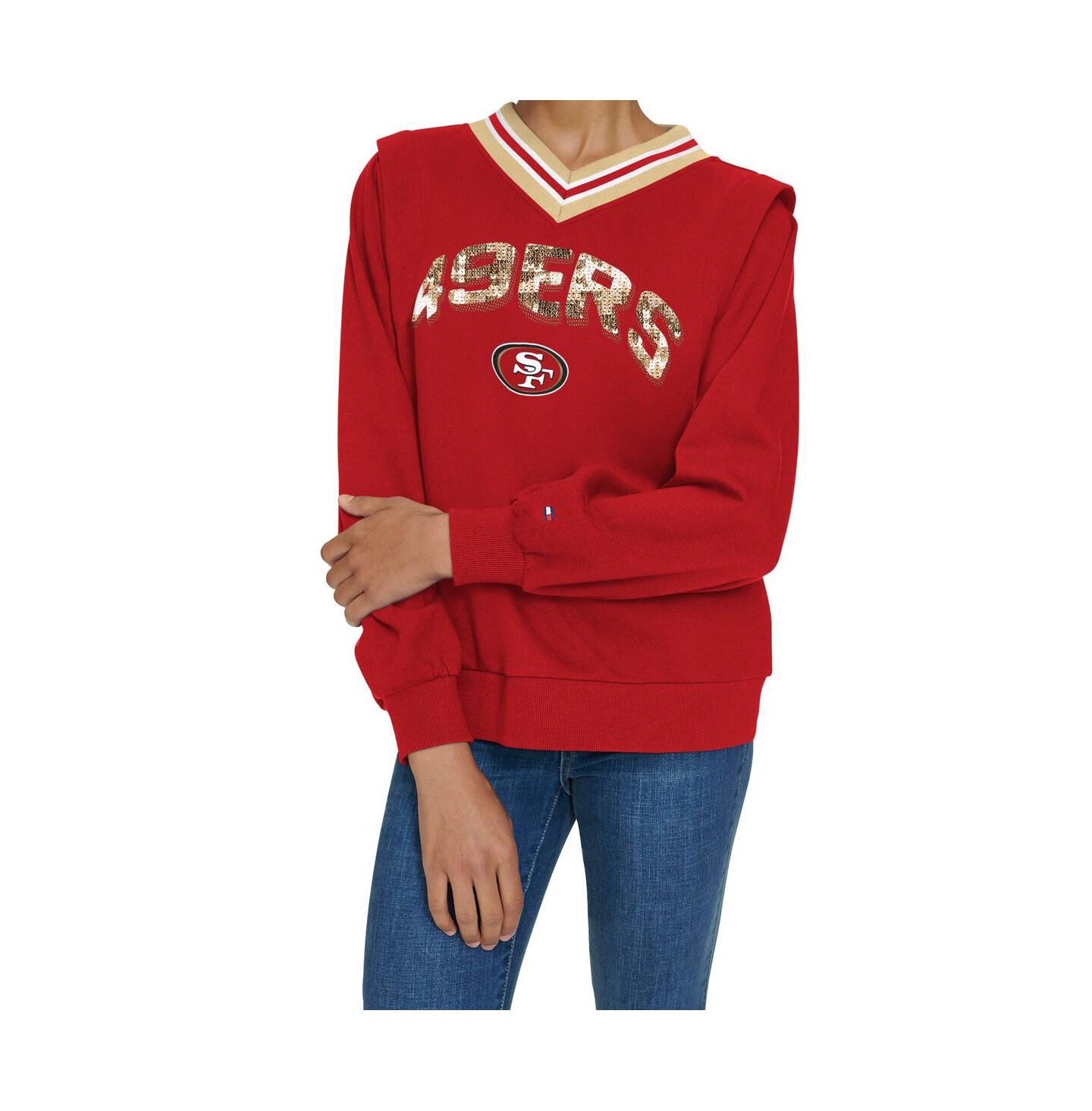 Женские толстовки Tommy Hilfiger Scarlet San Francisco 49ers Alice V-Neck Pullover — фото 3