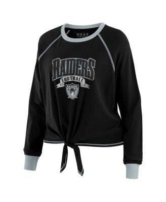 Women's Black/Gray Las Vegas Raiders Plus Size Tie-Front Long Sleeve Top
